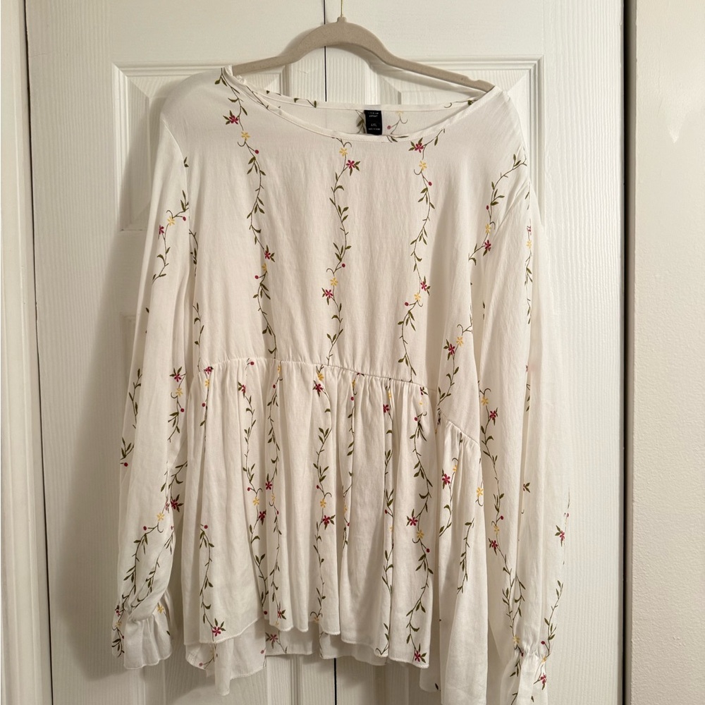 SHEIN White Blouse with Floral Embroidery